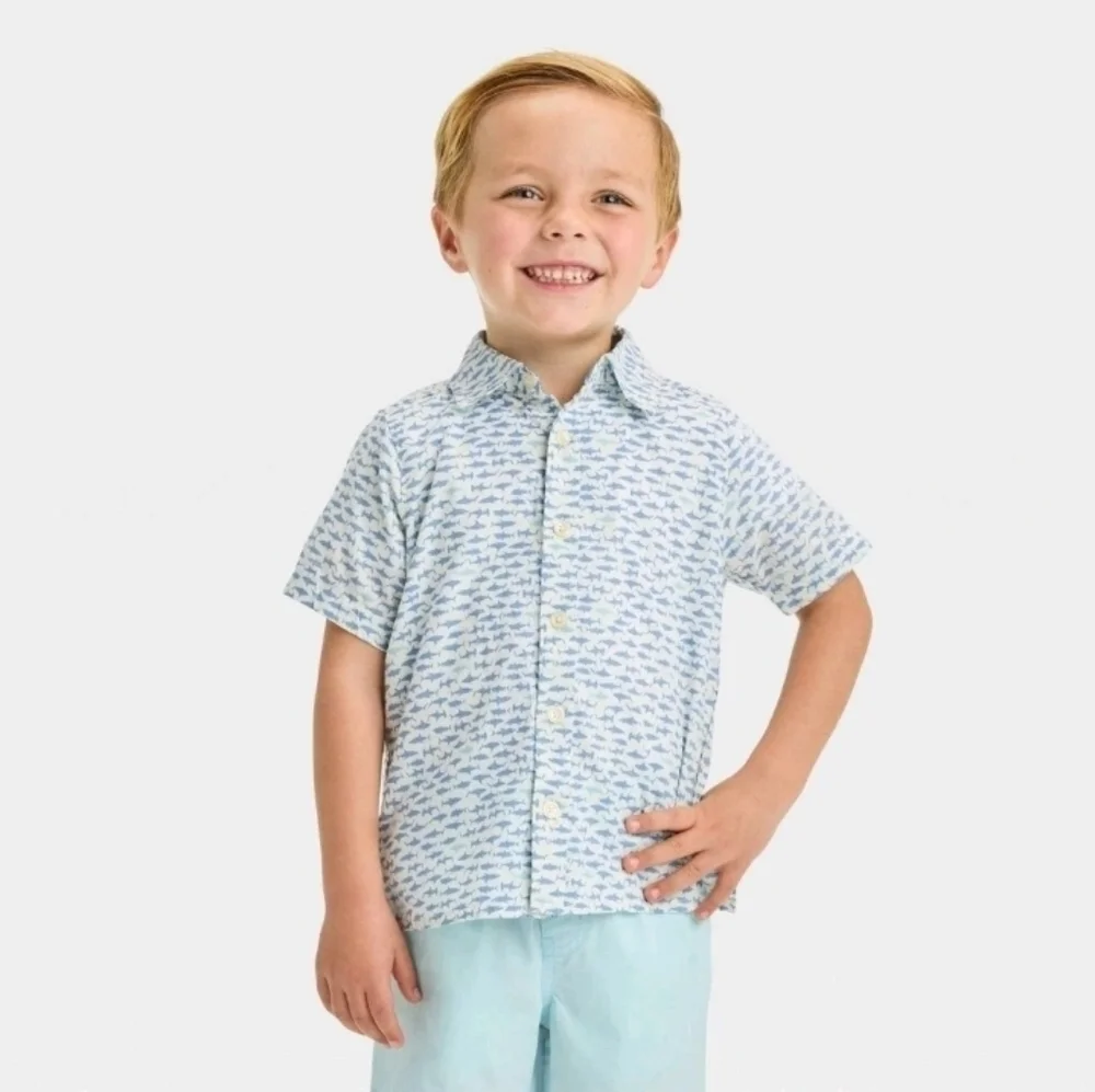 OshKosh B'gosh Toddler Boys' Shark Printed Woven Top Size 2T